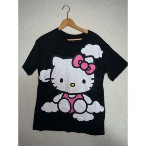 AOP Hello Kitty Sanrio Black Graphic T-Shirt Large Front Back Print SIL-34452